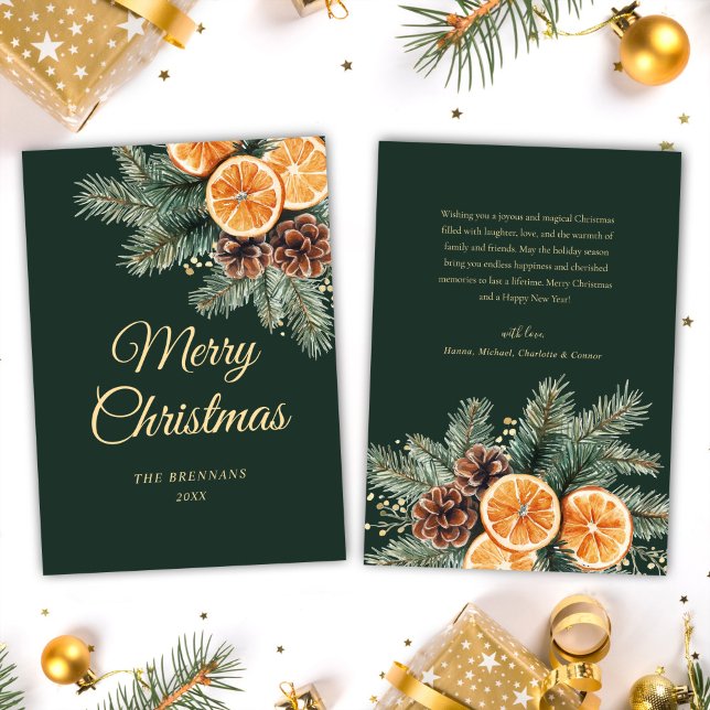 Green Orange Elegant Citrus Christmas Holiday Card (Green Orange Elegant Citrus Christmas Holiday Card)