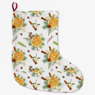 Green Orange Floral Christmas Holiday Gift Large Christmas Stocking