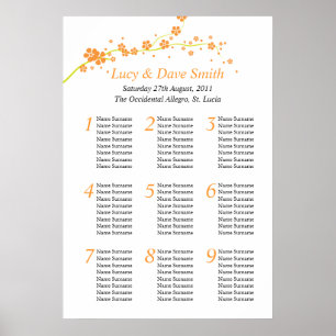 Green & Orange Flower Wedding Table Seating Plan Poster