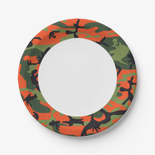 Green Orange Forest Camouflage. Camo your Paper Plate