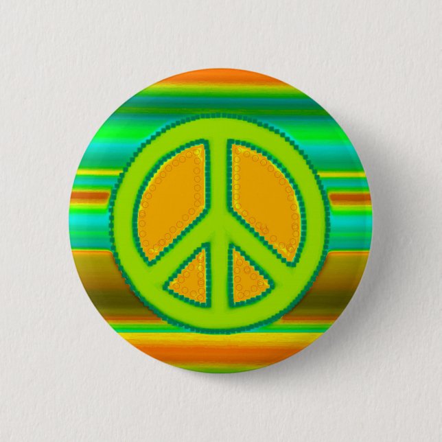 Green Orange Fractal & Peace Sign 6 Cm Round Badge (Front)
