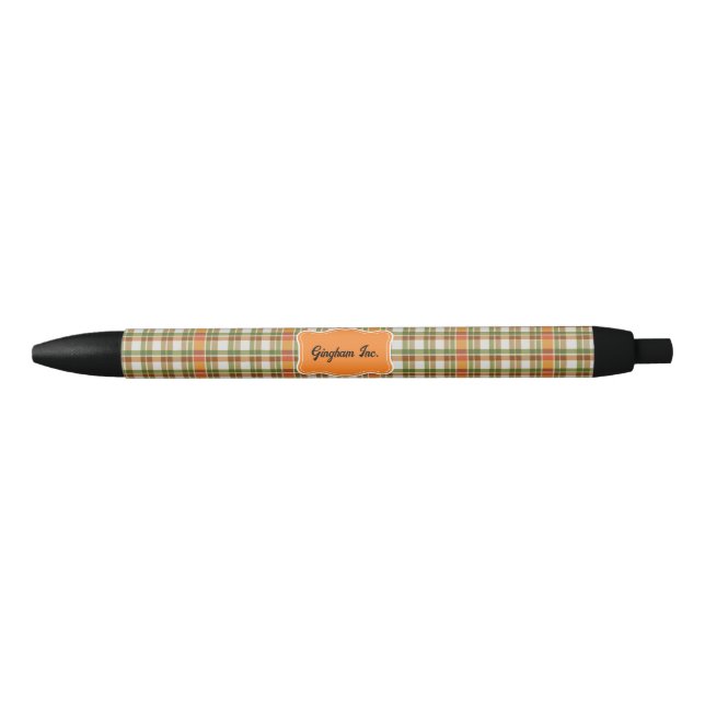 Green Orange Gingham Black Ink Pen (Front)