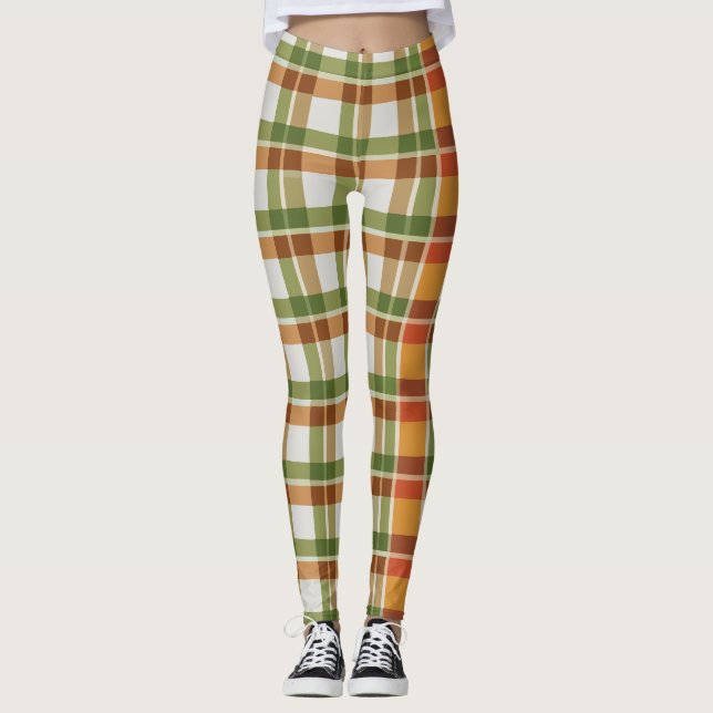 Green Orange Gingham Leggings (Front)