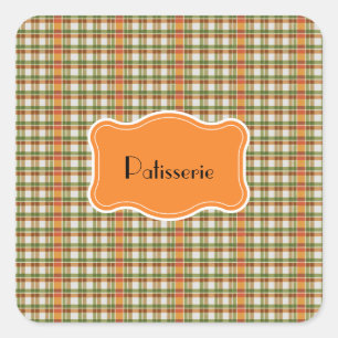 Green Orange Gingham Square Sticker