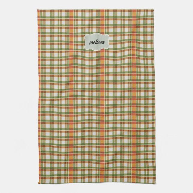 Green Orange Gingham Tea Towel (Vertical)