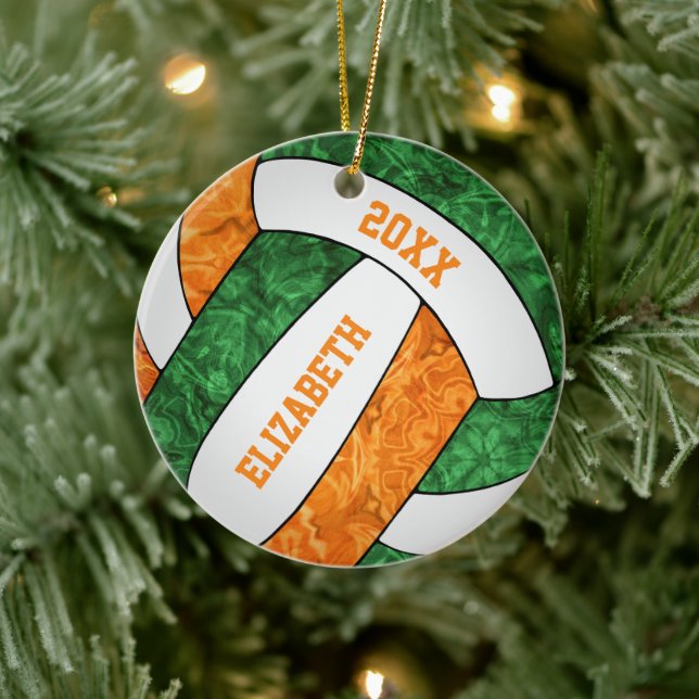 green orange girls volleyball team colours ceramic tree decoration (Tree)