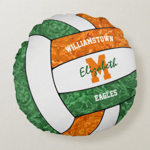 green orange girly sports volleyball team colours  round cushion