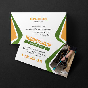 Green & Orange House Cleaning Office Cleaning Maid Business Card