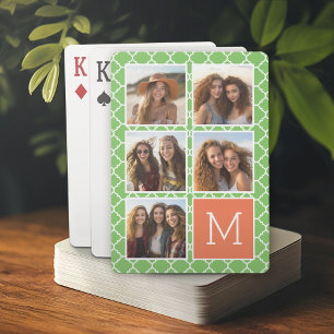 Green Orange Instagram 5 Photo Collage Monogram Playing Cards