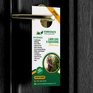 Green & Orange Lawn Care Gardening Mowing Service Door Hanger