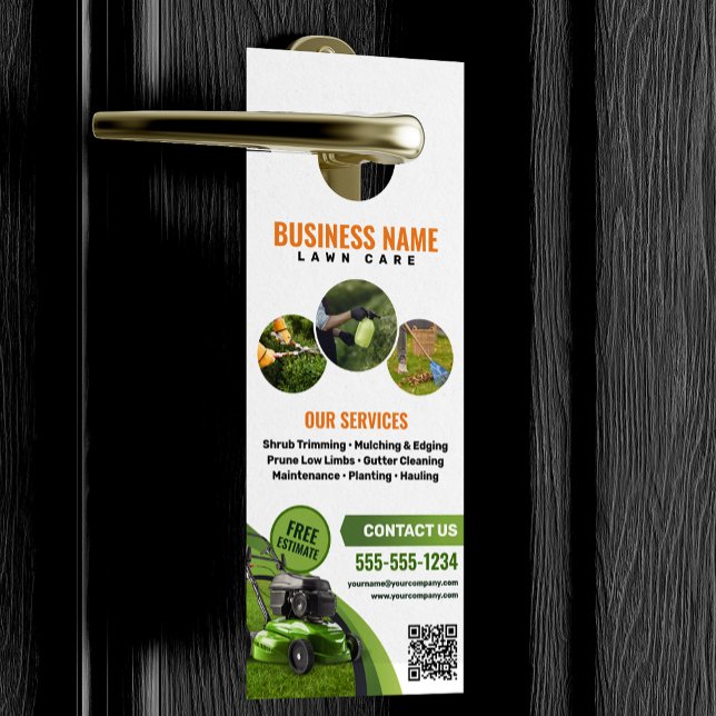 Green, Orange Lawn Care Landscaping Mowing Service Door Hanger (Creator Uploaded)