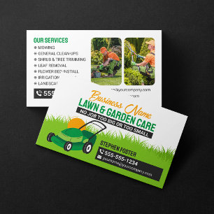 Green & Orange Lawn & Garden Care Mower Mulching Business Card
