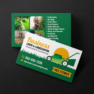 Green Orange Lawn & Landscaping Service Lawncare Business Card
