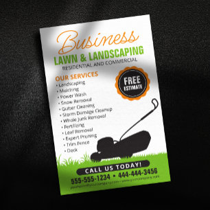 Green Orange Lawn Landscaping Service Lawncare Mow Flyer