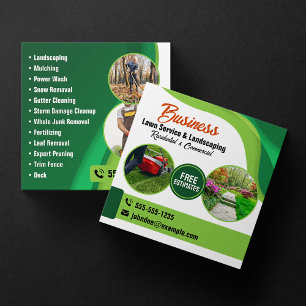 Green & Orange Lawncare Landscaping & Lawn Service Square Business Card