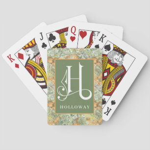 Green Orange Marble Look H Monogram, Personalise H Playing Cards