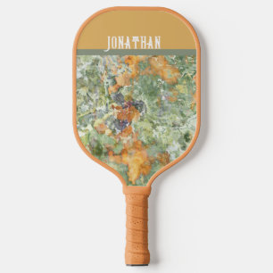 Green Orange Marble Swirl Pattern with Name Pickleball Paddle