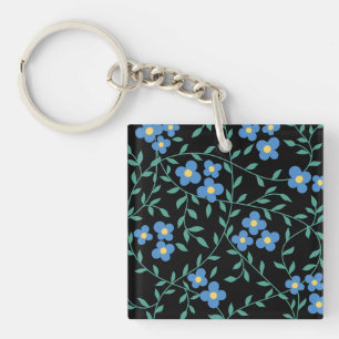Green & Orange Modern Abstract Floral Key Ring