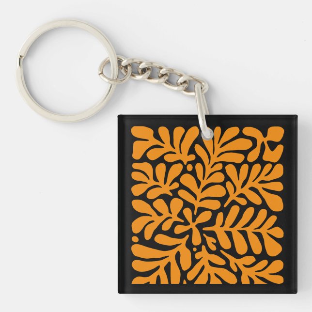 Green & Orange Modern Abstract Floral Key Ring (Front)