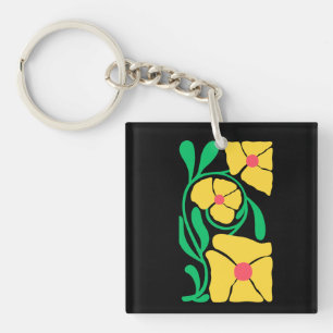 Green & Orange Modern Abstract Floral Key Ring