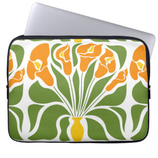 Green & Orange Modern Abstract Floral Laptop Sleeve