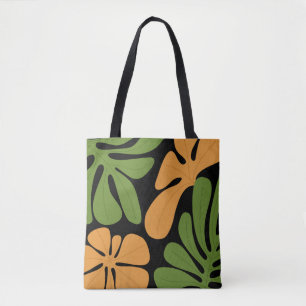 Green & Orange Modern Abstract Floral Tote Bag