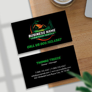 Green Orange Modern Lawn Care Landscaping Service Business Card