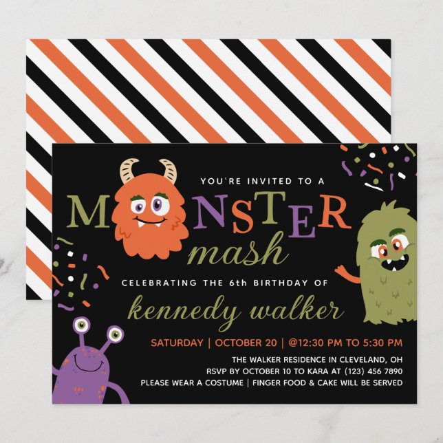 Green Orange Monster Mash Halloween Party Invitation (Front/Back)