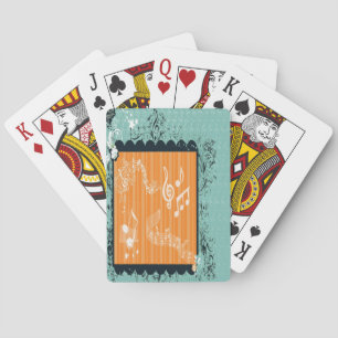 Green & Orange Musical Design Playing Cards