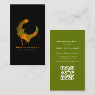 Green & Orange Paint Swirl Drip • Custom Editable  Business Card