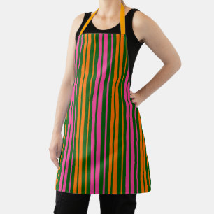 Green Orange Pink Vertical Stripes Design Apron