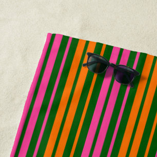 Green Orange Pink Vertical Stripes Design Beach Towel