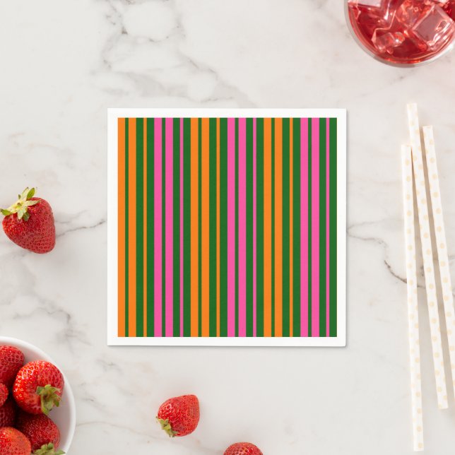Green Orange Pink Vertical Stripes Design   Napkin (Insitu)