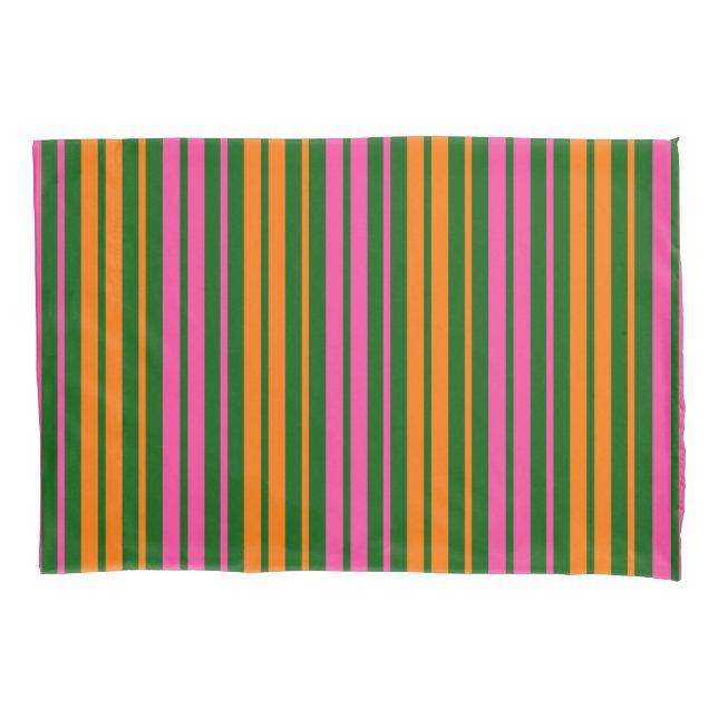 Green Orange Pink Vertical Stripes Design   Pillowcase (Front)