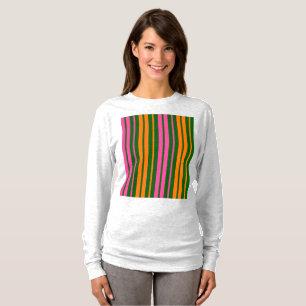 Green Orange Pink Vertical Stripes Design T-Shirt