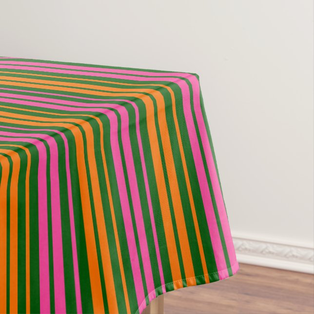 Green Orange Pink Vertical Stripes Design   Tablecloth (In Situ)
