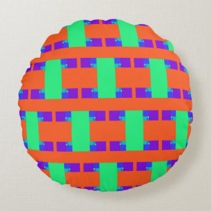 green orange purple abstract art pattern round cushion
