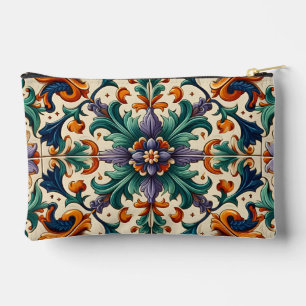 Green Orange Purple Portuguese Azulejos Tiles Art Accessory Pouch