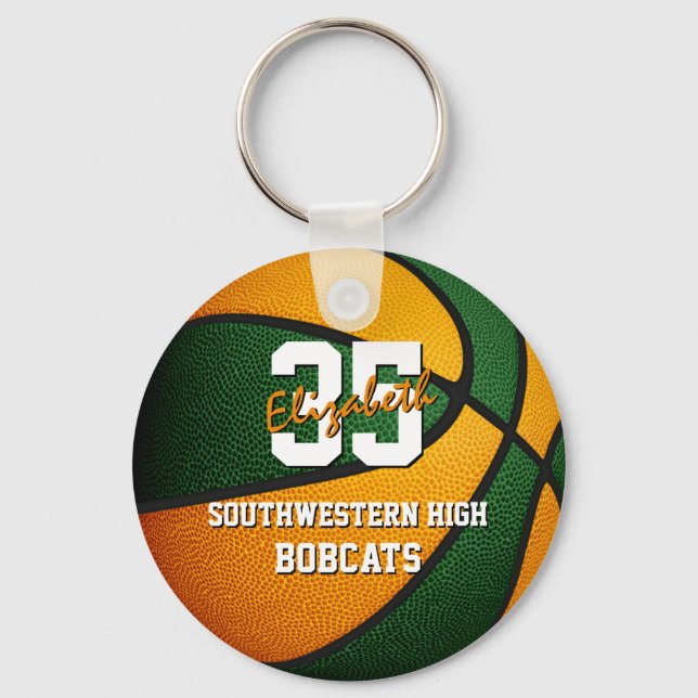 green orange school basketball team colours key ring (Front)