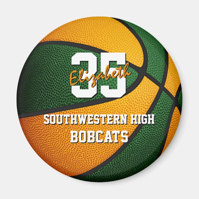 green orange school basketball team colours magnet (Front)