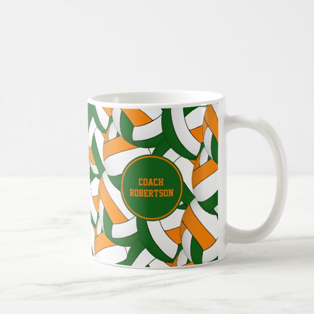 green orange school colours volleyball coach gift coffee mug (Right)