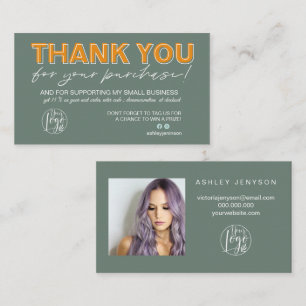 Green orange script photo logo order thank you business card