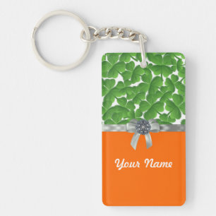 Green & orange shamrock pattern key ring