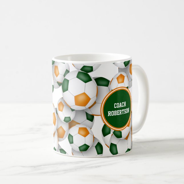 green orange soccer balls team colours coach gifts coffee mug (Front Right)