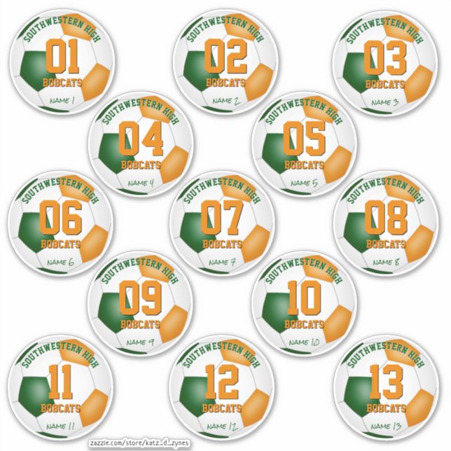 green orange soccer banquet favours set of 13 (Front)