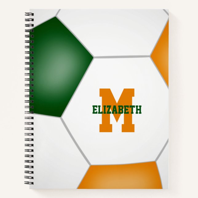 green orange soccer team colours monogrammed notebook (Front)
