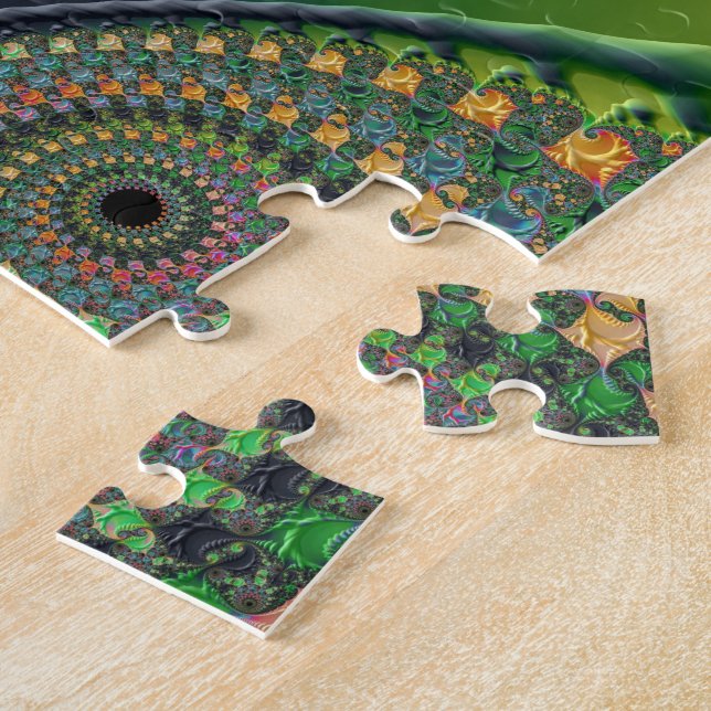Green Orange Spirals Fine Fractal Art Jigsaw Puzzle (Side)