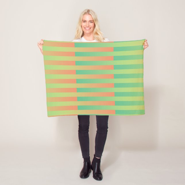 Green Orange Striped Pattern Fleece Blanket (In Situ)