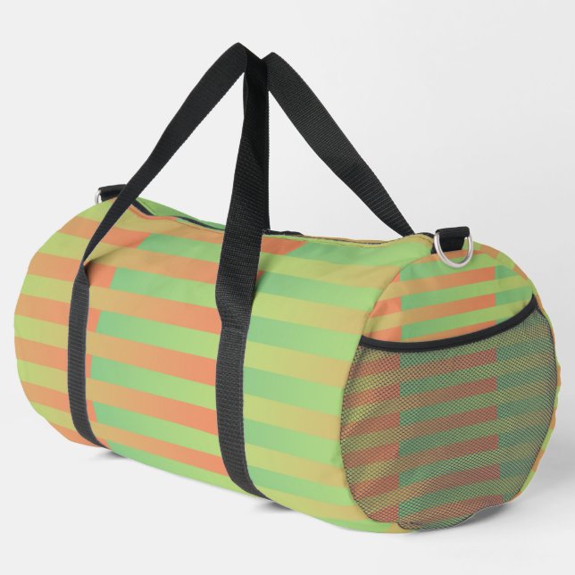 Green Orange Striped Pattern Large Duffle Bag (Right Corner)
