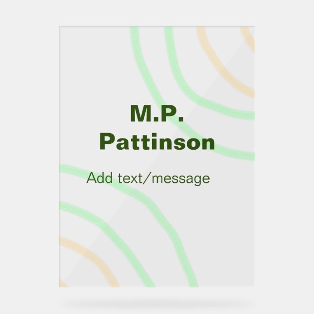 Green orange stripes add name text message simple  acrylic sign (Front)